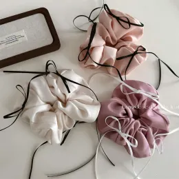 فرنسية جديدة كبيرة scrunchie الشعر مع حرير الشريط القوس عقدة النساء حلقة حلقة حلقة الحلقة ذيل حصص ملحقات رئيس الرأس