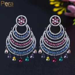 Dangle Ohrringe pera überwältigend ethnisch farbenfrohen CZ Stein Langes Big Statement Kreis Tassel Tropfen tibetaner Hochzeit Schmuck für Frauen E912