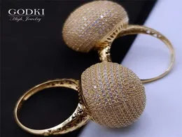 Godki Trendy Disco Ball Big Bold Dichiarazione Ring per donne Anelli di dito zirconio cubico perline Anello di fascino bohémien Beach Jewelry 2202093427519