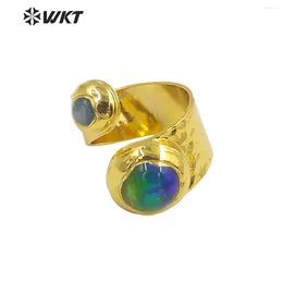 Clusterringe WT-R481 Blue Murano und Kyanite Perlen Wrap Form Gold können für Party-anständige Zubehör einstellbar sein