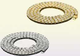 1 ряд 35 мм Snap Clasp Теннисная цепь 14k золота, покрытая Iced Out Cubic Zironia Diamond Chain для мужчин.