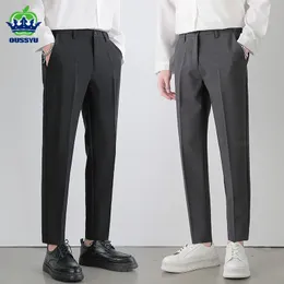 2024 Men's Suit Pants Stretch Slim Business Office Non-iron Elastic Waist Classic Korean Grey Casual Trouser Plus Size 40 42 240402