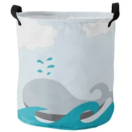Çamaşır çantaları çizgi film balina beyaz bulut sevimli katlanabilir sepet büyük kapasite su geçirmez kıyafetler depolama organizatör çocuk oyuncak çanta