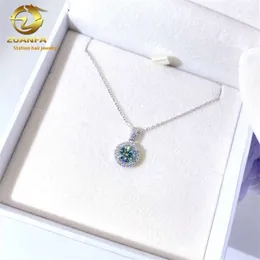 S925 silver Sier Inlaid Blue Green Moissanite diamond colorful Women's Micro Inlaid Necklace with Full Fire Color and pass test Instant Diamond Pen for gift