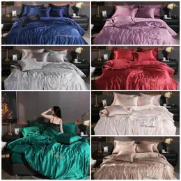 Bedding Sets Home Textile Luxury Duvet Capa Conjunto de cetim Setin Silk Bedsheet 4pcs Fronhas de lençóis planos Consolador de dupla face