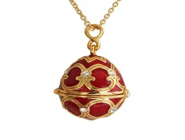 Emaljhandgjorda Faberge Easter Egg Pendant Necklace Jewelry Locket Brass Vintage Crystal Clover Inside Gift To Women Girls5340264