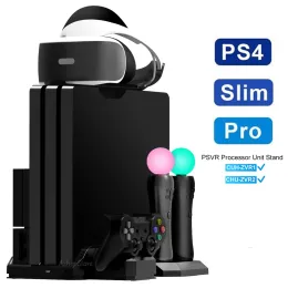 PS4Pro/Slim PS VR Vertical Stand 2冷却ファン3コントローラー充電ドックのプレイステーション4PS4シリーズコンソール移動ゲームパッド