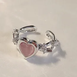 Parringar ins kärlek hjärta ädelsten för kvinnor lyxiga kattögon justerbar storlek ring mode smycken gåva parti 240401