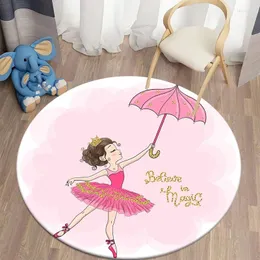 Mattor dekorativa runda mattor tecknad balett flickor tryck area mattor sovrum golvmatta antislip barn för barn