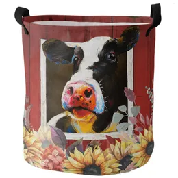 Laundry Bags Farm Barn Cow And Sunflower Foldable Basket Kid Toy Storage Waterproof Room Dirty Clothing Organizer