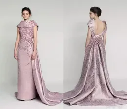 Azzi Osta Vintage Pink 3D Floral Overkirt Long Prom Dresses 2018 Dubai Arabic Sweep Train Handmade Flower Ashi Red Carpet Eveni5005444