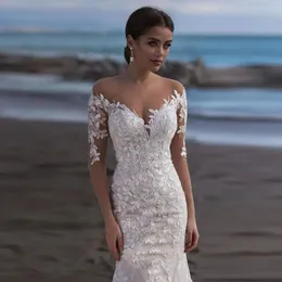 Summer Beach Wedding Dresses Mermaid spets Appliqued Sweep Train Wed Gowns Bridal Marriage Vestido de Novia Brautkleider 2024