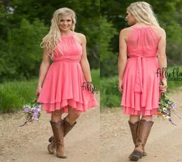 Custom Colored Cocktail Dresses Country Westen Ruched Chiffon Short Bridesmaid Dresses Knee Length maid of honor dresses4713169