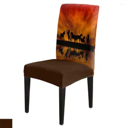 Krzesło obejmują konie Sunset Lake Scenerie Cover Spandex Elastyczne drukowanie jadalni kuchenne futerał na rozciąganie