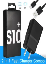 Зарядное устройство для стен для Samsung S10 Note 10 Travel Adapter 2 в 1 Fast Chargers с 1 млн. USB C Кабель данных с розничной Box8789858