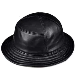 Moda coreana ACC unissex Chapéteo de couro genuíno Homens homens Mulheres Casuais Caps de pesca Male Male Bacia preta Cap Sombrero Mujer 240409