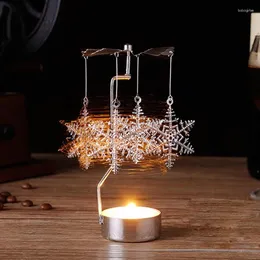 Mum Tutucular A63i 2pcs Spinning Candlestick Dönen Metal Snowflake Carousel Çay Işık Tutucu Stand Romantik Ev Dekor