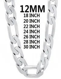 Ketten solide 925 Sterling Silber Halskette für Männer klassische 12 -mm -kubanische Kette 1830 Zoll Charme hochwertiger Modeschmuck Hochzeit3104802