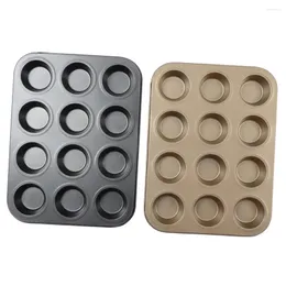 Baking Moulds Utensils DIY Oven Bakeware Supplies Non-stick Black 12 Cups Muffin Cupcake Cake Pan Round With Hole Molds Household