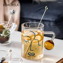 와인 잔 인쇄 차 음료 투명한 창조적 인 Heatresistant Glass Coffee Breakfast Ice Beer Cup Handle Drinkware Milk Juice Mug