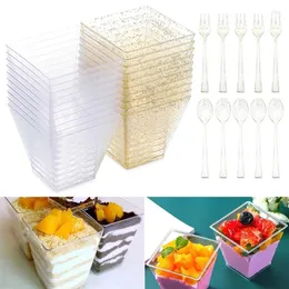 Disposable Cups Straws Plastic Dessert Portion Transparent Ice Cream Cup Home Christmas Party Bar Clear Pudding