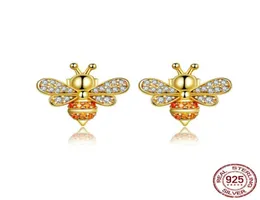 100 925 Sterling Silver Cute Design Gold Bumble Bee على شكل عشيق حلق الصين الأخطاء المجوهرات Whole5521284