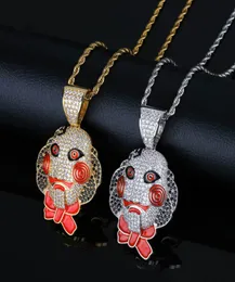 69 Saw Doll Head Mask Pendant Necklace Iced Out Cubic Zircon Hip Hop Gold Silver Color Men Women Charms Chain Jewelry3529997