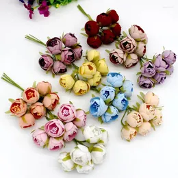 Decorative Flowers 36pcs 3cm Small Velvet Tea Rose Artificial Flower For Home Wedding Decoration DIY Scrapbooking Garland Wreath Fake