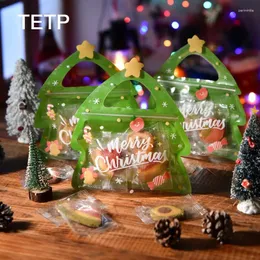 Bolsas de armazenamento Tetp 25pcs Feliz Christmas Cookies Packaging Bag com a janela transparente do ano de Party Candy Nougat Lollipop Gift Decoration Favor