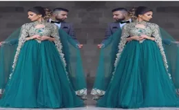 2019 barato sexy teal verde tule baile vestidos com capa v apliques de renda de pescoço com miçangas vestido de festas de miçangas prolongadas