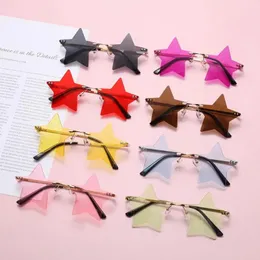 Açık Gözlük Rimless Yıldız Şekli Güneş Gözlüğü Komik Pentagram Kadın Erkekler Modeli Güneş Gözlükleri Partisi Noel Dekorasyon Gözlükler