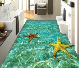 Tapeten 3D-Boden Malerei Tapete Ripple Seestern Badezimmer Wohnzimmer PVC Selbstklebend