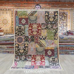 Mattor Yilong 4'x6 'Persian Patchwork Design Hand Sticked Silk Mattor till salu (TJ450A)