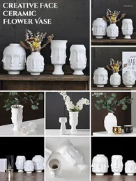 Vasi Creative Face Ceramic Flower Vase Artificial Flowers White for Human Design Home Decor