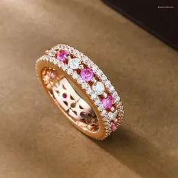 Cluster Rings 2024 S925 Silver Ring Instagram Women's Red Corundum Intercolor Plating Rose Gold Live Broadcast