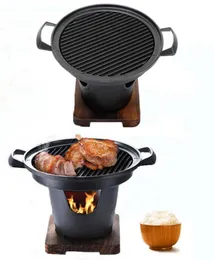 Mini Barbecue Oven Grill Japanese Style One Person Cooking Oven Home Wooden Frame Alcohol Stove Bbq For Outdoor Garden Party 210721169370