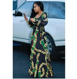 2017 Sonbahar Kadınlar Maxi Elbise Geleneksel Afrika Baskı Uzun Elbise Dashiki Elastik Zarif Bayanlar Bodycon Vintage Zincir Baskı Plus5405977