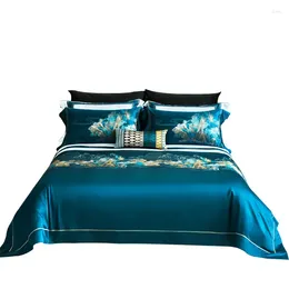 Bedding define bordados de seda sofisticados de quatro peças Jacquard Mulberry Kit Dividado Jacquard Mulberry Kit Conjunto