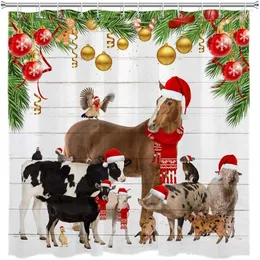 Duş Perdeleri Hayvanlar Çiftlik Evi İnek At Domuz Noel Çam Ağacı Noel Topları Kış Tatil Banyosu By Ho Me Lili Perde