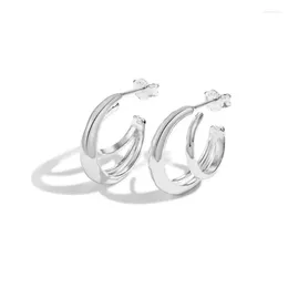Dangle Earrings Dainty Personalized Design 925 Sterling Silver Double Leaer Hoop Geometric Curved Fine Fashion Women Stud Jewelry