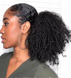 Afro Culry hästsvans kinky lockiga bullar billiga hår chignon hårstycke syntetiskt klipp i bulle för svarta kvinnor8580861