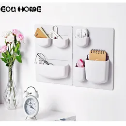Kitchen Storage Sticking Type No-hole Wall Hanging Rack Vertical Blue Gray Light Apricot Warm Color 21.5 21.5cm Practical Home