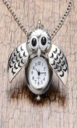 Söt Silverbronze Vine Night Owl Design Pocket Watches Halsband Pendant Quartz Analog Watch for Men Women Kids8151171