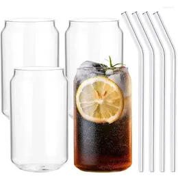 Wine Glasses 4pcs 400ML Beer Glass Cup With Straw Cold Drinking Portable Tumbler Drinkware Iced Coffee Mug Milk Mocha Juice Cola Cups