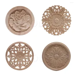 Adesivos de janela 2pcs flor requintada escultura em madeira natural apliques móveis molduras de madeira de madeira de acessórios não pintados