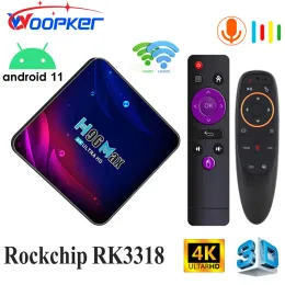 Box Woopker Smart TV Box Android 11 H96 MAX 2,4G/5G Dual WiFi Settop BT 4.0 RockChip RK3318 H96MAX поддержка голосового помощника