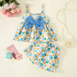 Roupas Defina o verão de meninas de meninas sem mangas Bowknot Strawberry Prints tops shorts roupas de duas peças conjuntos para crianças nascidas coisas checke