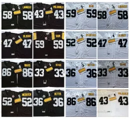 Vintage 33 Merril Hoge 59 Jack Ham Football Trikots 36 Jerome Bettis 43 Troy Polamalu 47 Mel Blount 52 Mike Webster 58 Jack Lambert 86 Hines