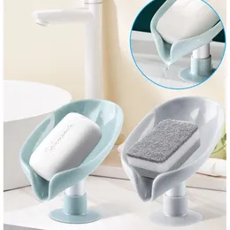 Liquid Soap Dispenser Creative Leaf Shaped Box Drain Holder Punch-free Dish Sponge Storage Bathroom Tray