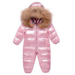 Overalls 30 -Grad Russische Winterbaby Snowsuit echte Fell wasserdichte Jungen Jungen geborenen Overall Kleinkind Down Snow Suit 8559185